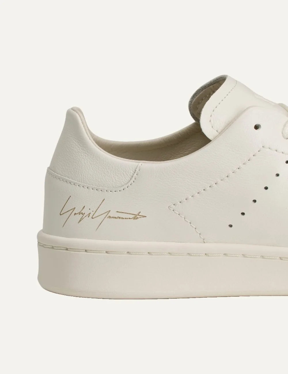 Y-3 men's off-white leather sneakers with Yohji Yamamoto signature detail