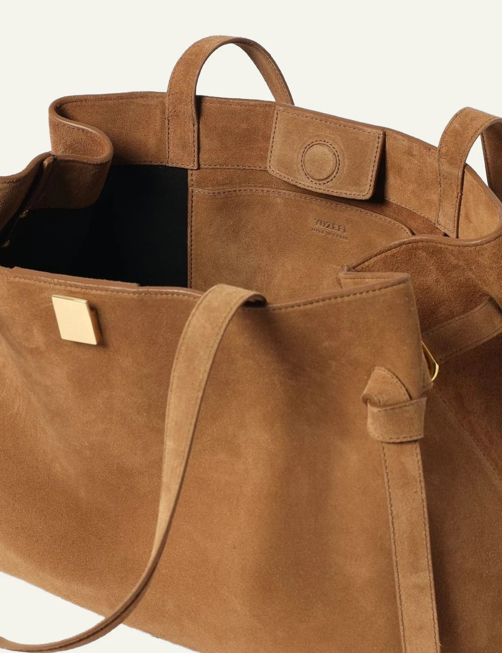  Yuzefi Gyoza suede tote bag cognac interior view