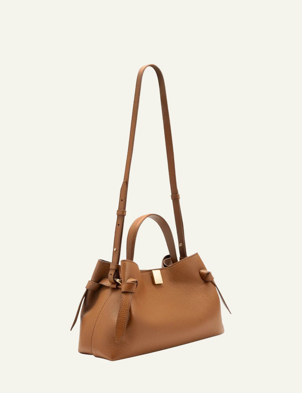 Yuzefi Gyoza pebble leather bag hazel side view with straps