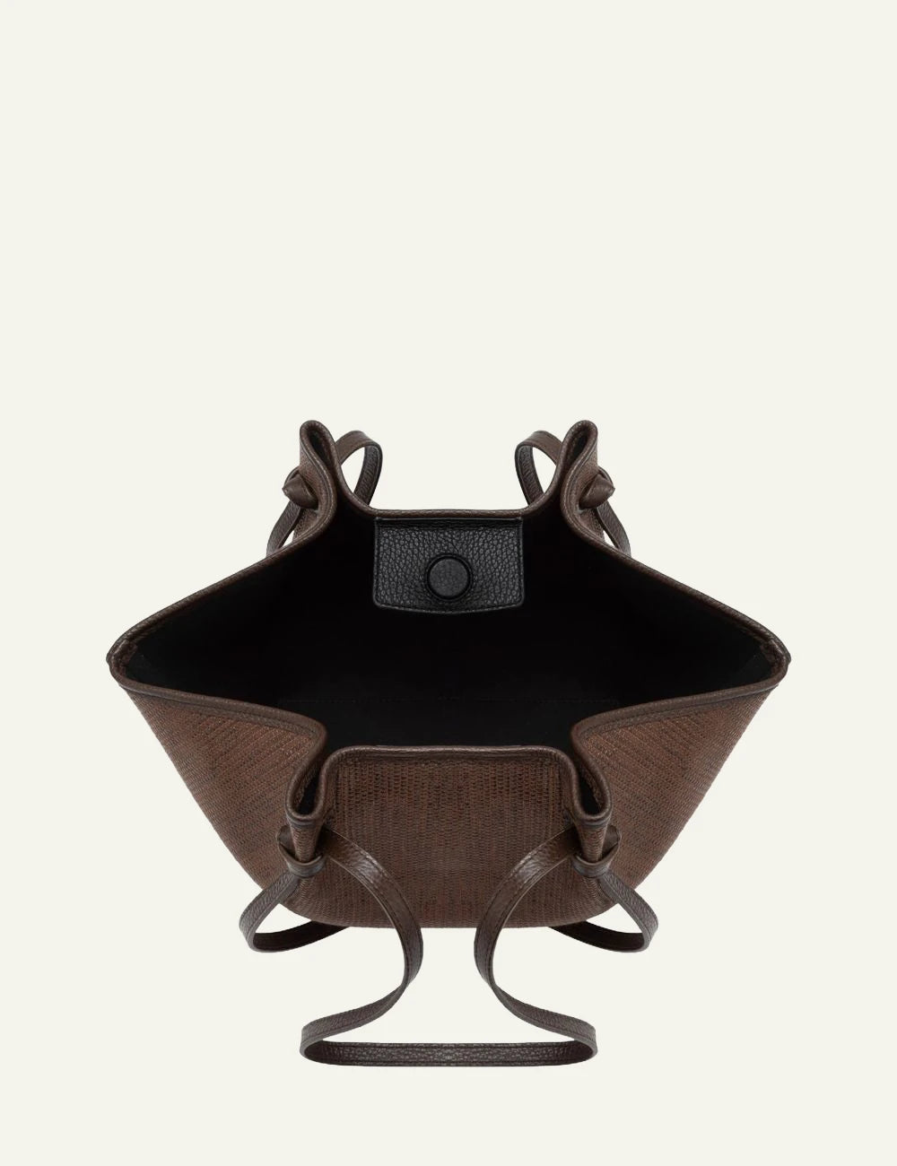 Yuzefi Mochi fudge woven raffia tote bag interior view