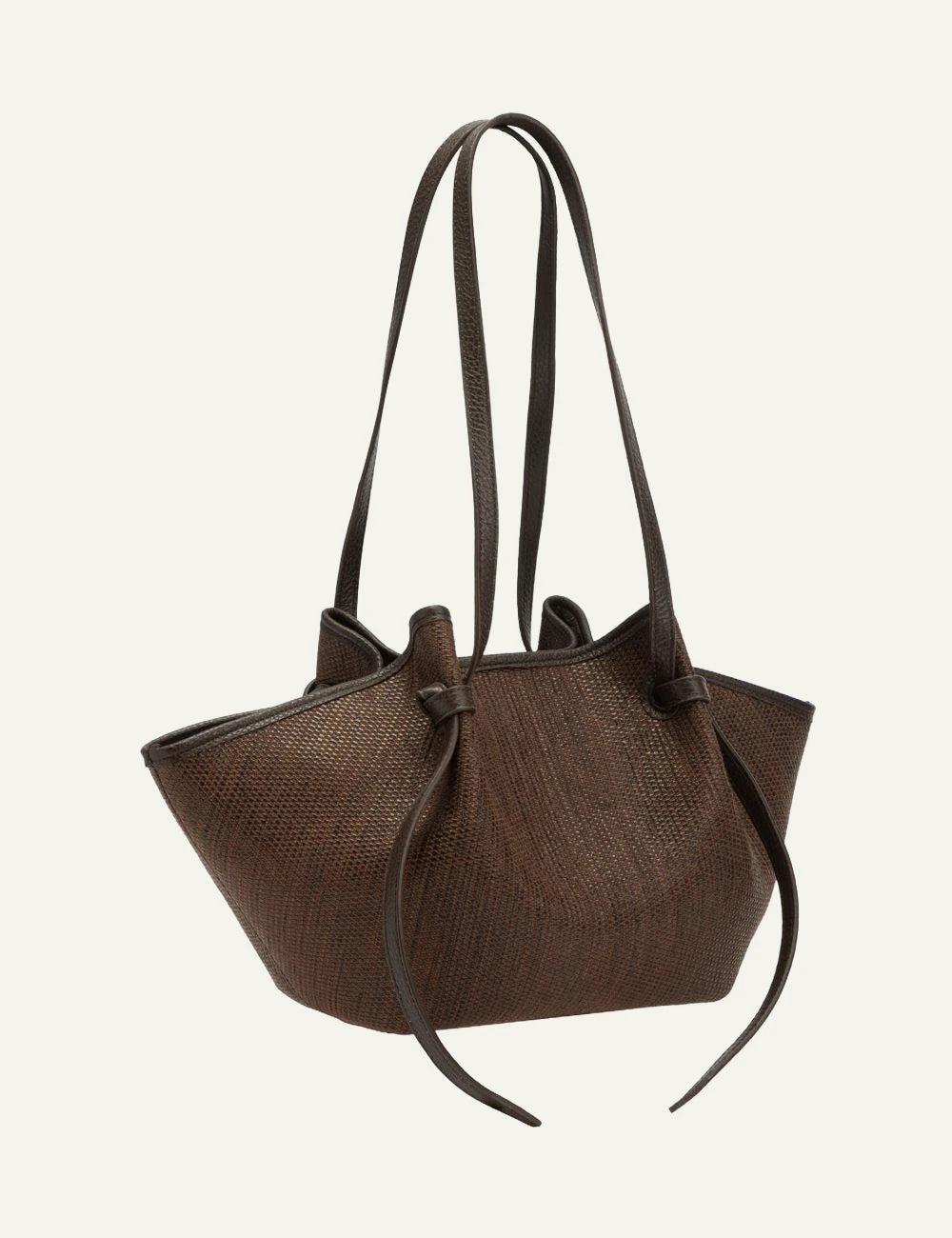Yuzefi Mochi fudge woven raffia tote bag side view