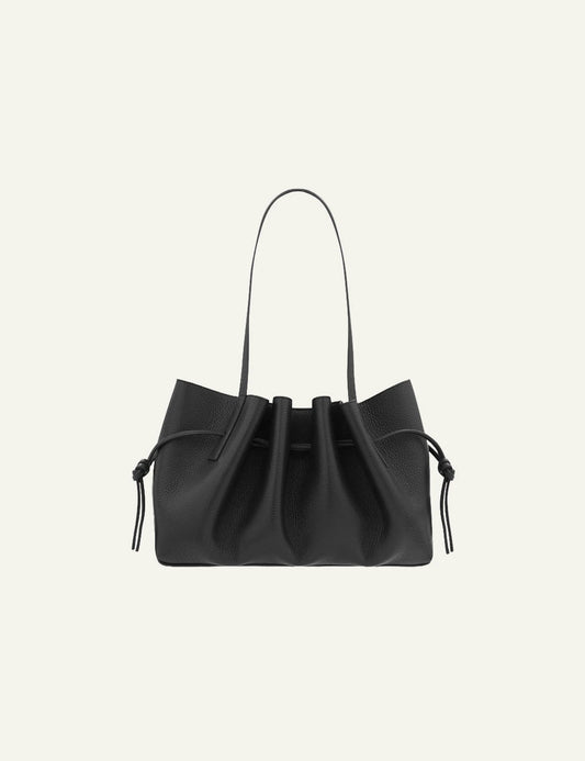 Yuzefi Scallop Shoulder black pebble grain leather shoulder bag
