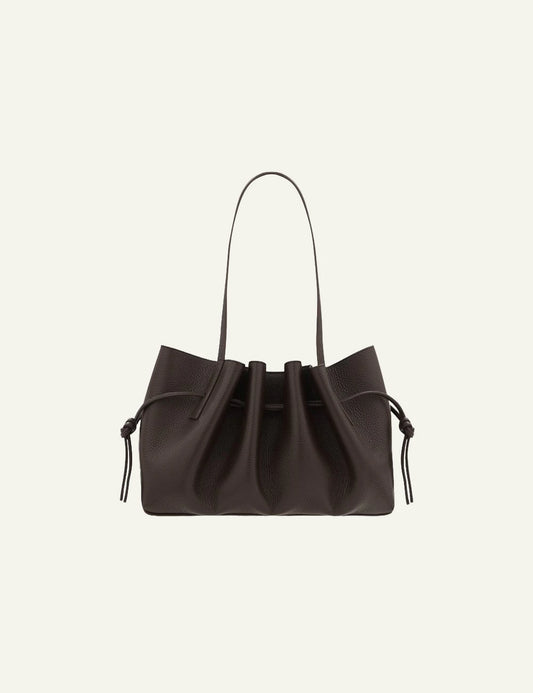 Yuzefi Scallop Shoulder espresso pebble grain leather shoulder bag