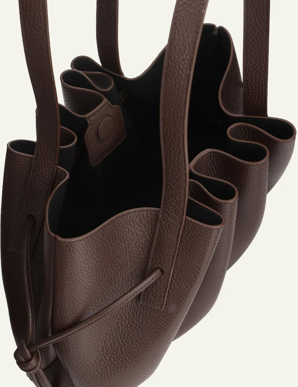 Yuzefi Scallop Shoulder espresso pebble grain leather shoulder bag top