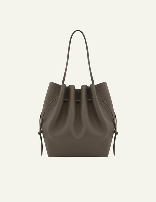 Yuzefi Scallop Tote taupe pebble grain leather tote bag