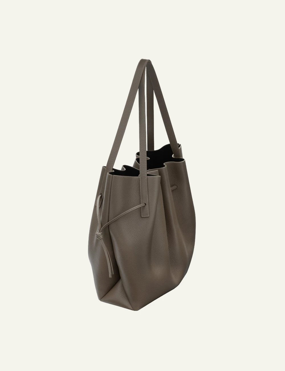 Yuzefi Scallop Tote taupe pebble grain leather tote bag side
