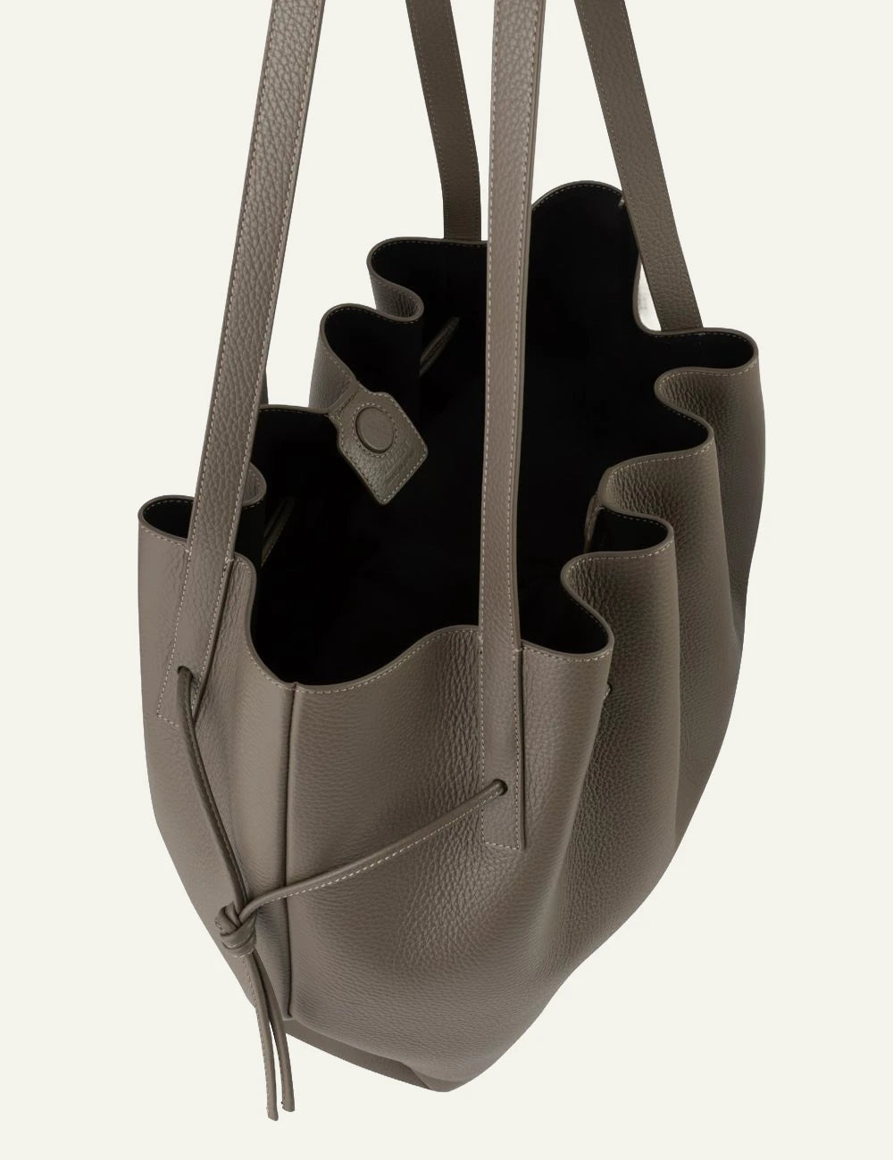 Yuzefi Scallop Tote taupe pebble grain leather tote bag top