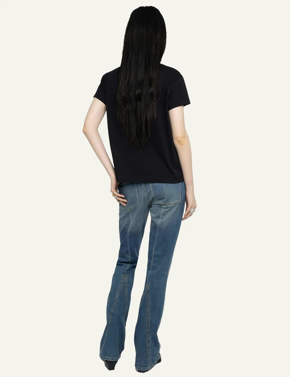 Zadig Voltaire black cotton t-shirt wings brooch pleated shoulder back