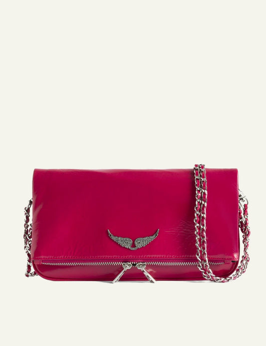 Zadig Voltaire clutch patent leather podium wings front view