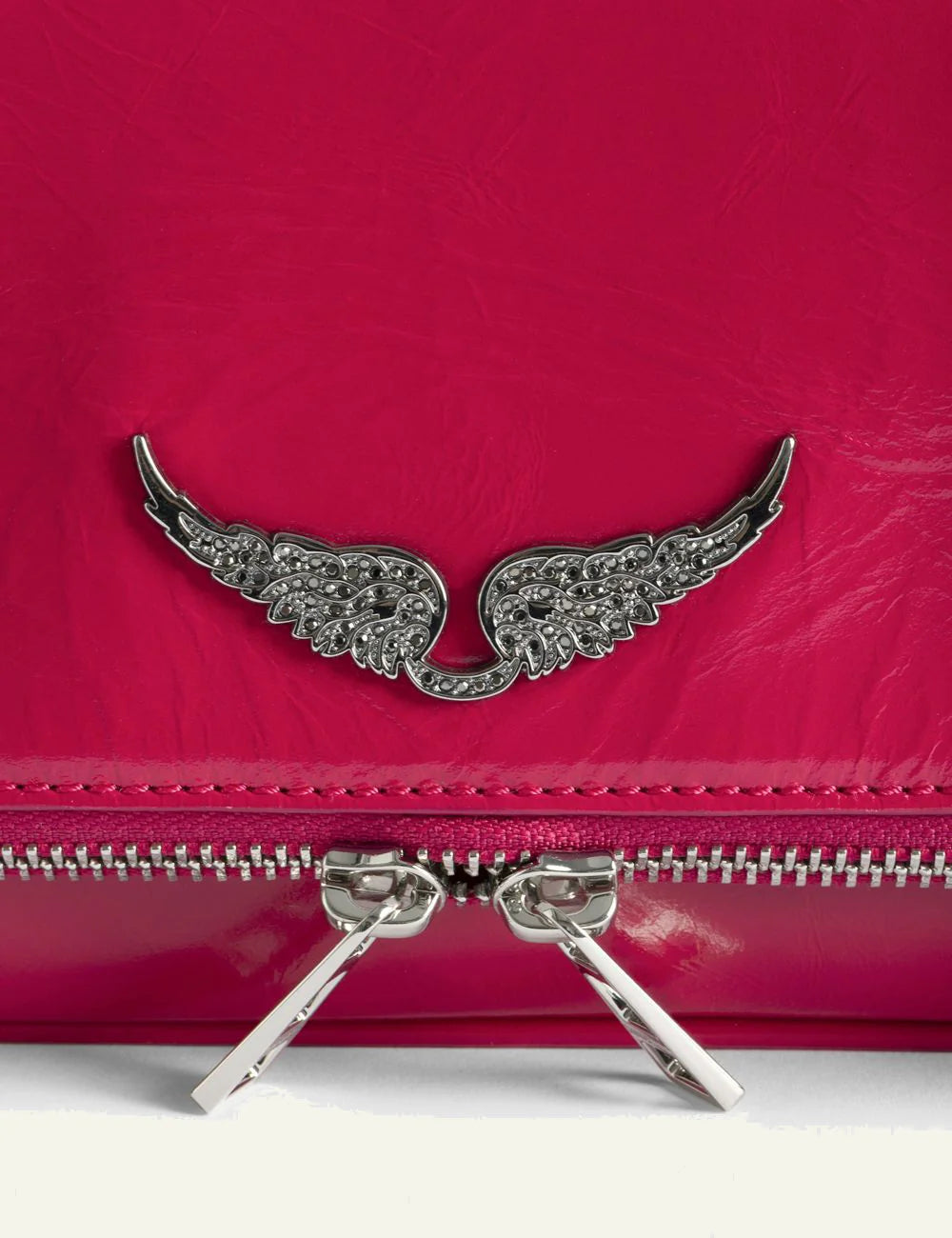 Zadig Voltaire clutch patent leather podium wings logo view