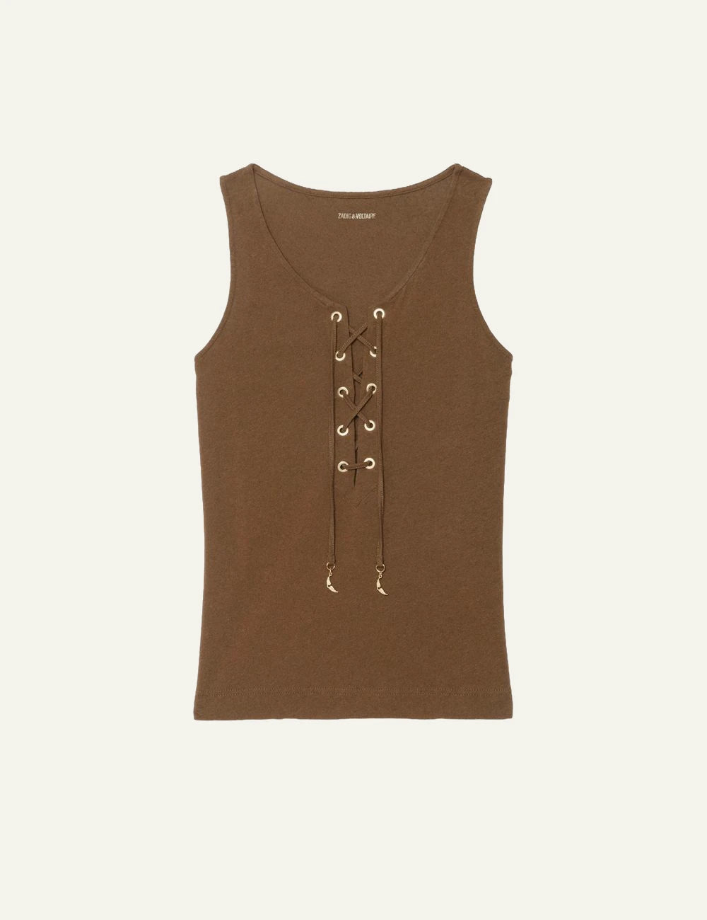 Zadig Voltaire coconut sleeveless top lace up v neck front flat