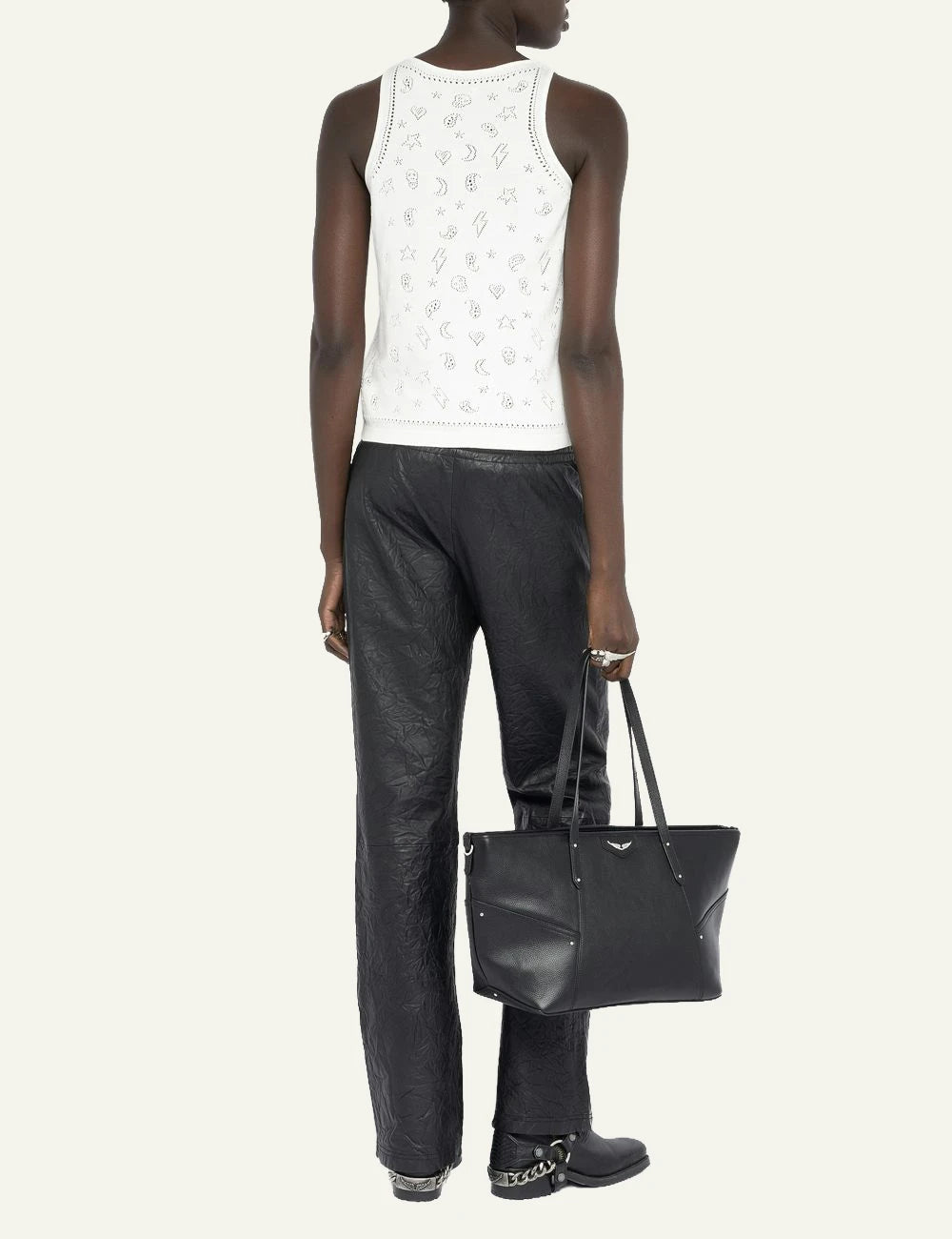 Zadig Voltaire cotton tank top eggshell pointelle bandana motif back