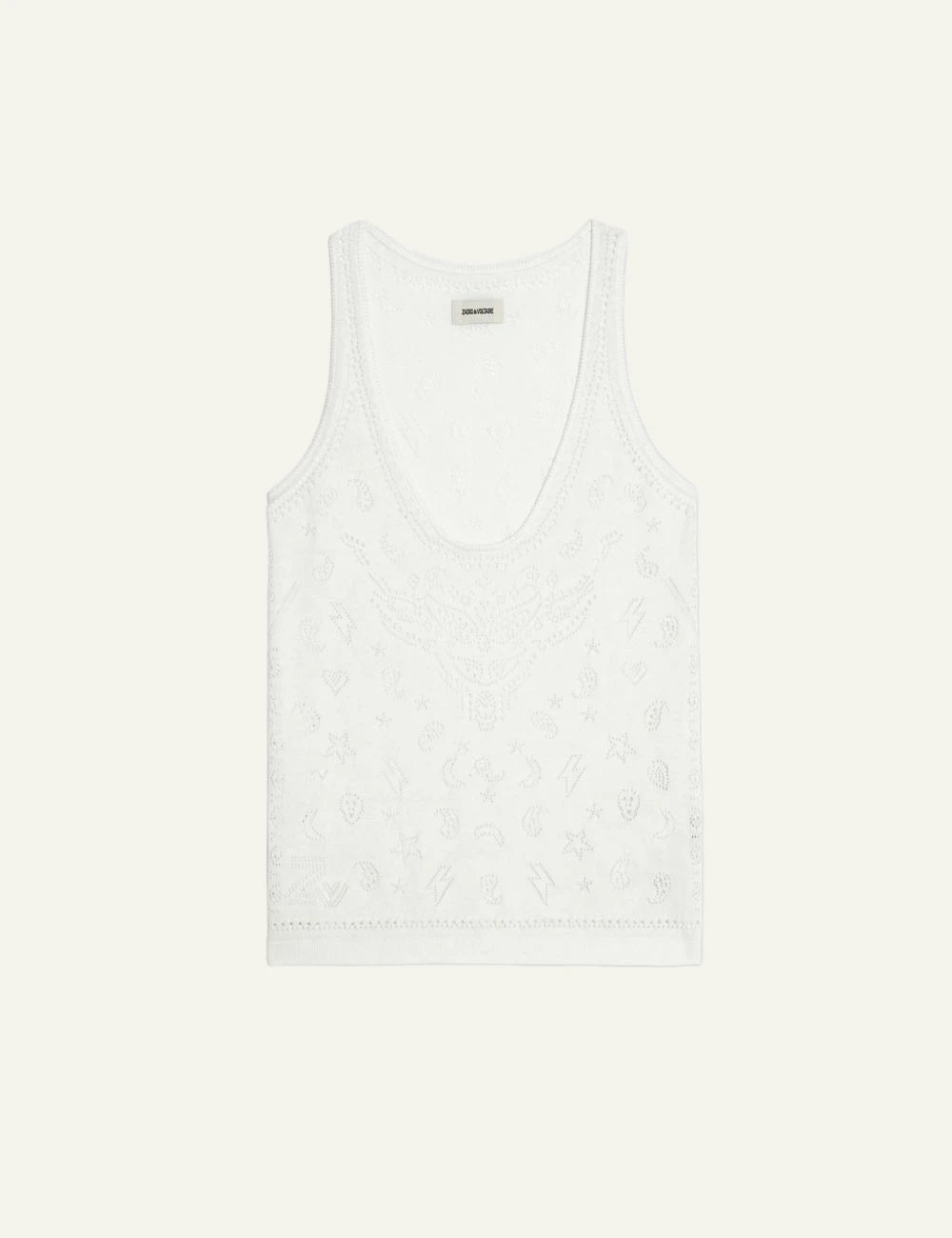 Zadig Voltaire cotton tank top eggshell pointelle bandana motif front flat