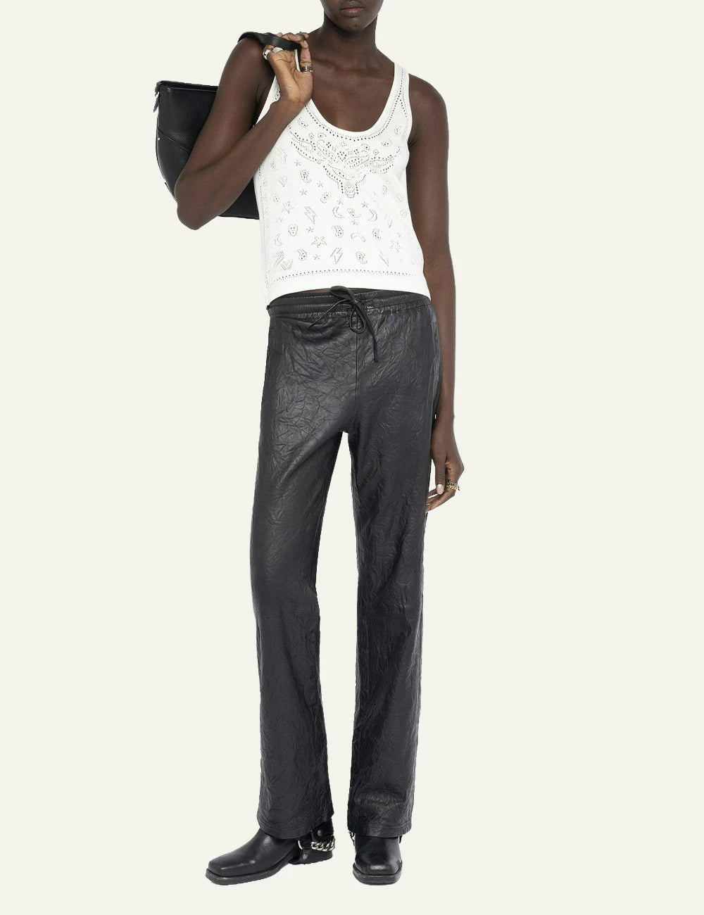 Zadig Voltaire cotton tank top eggshell pointelle bandana motif front full body