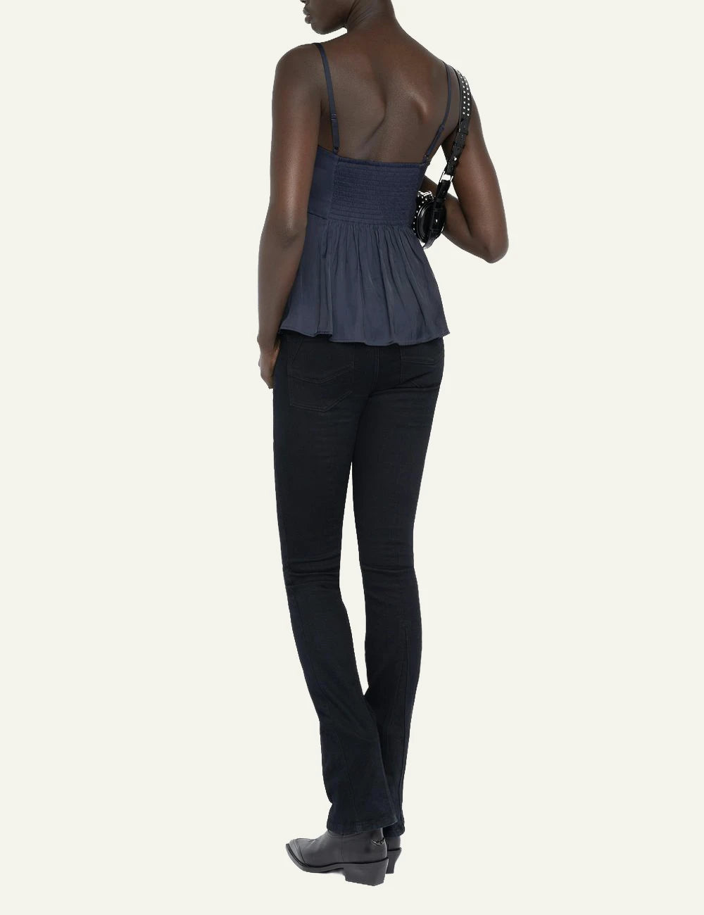 Zadig Voltaire encre satin cami pleated bodice straps back