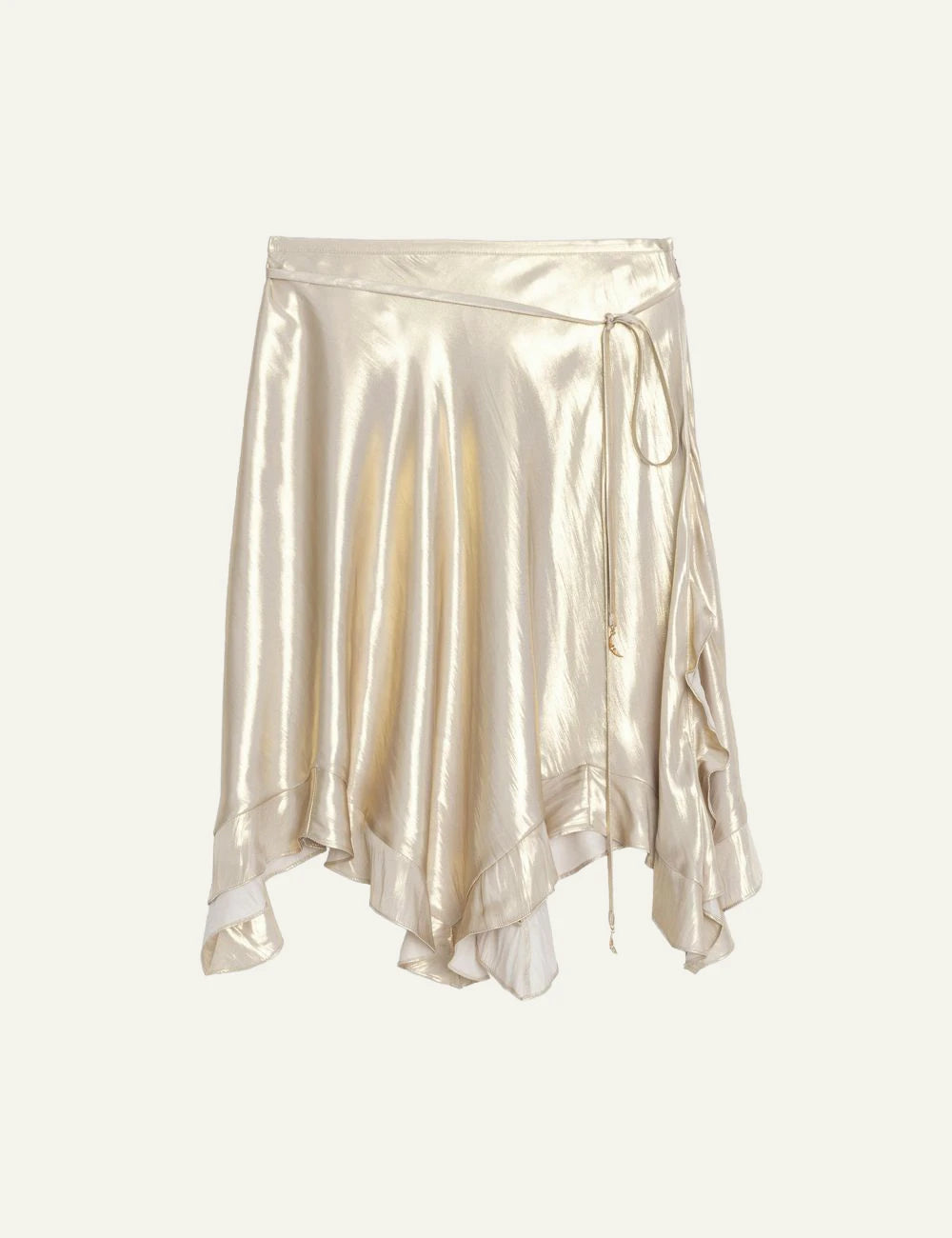 Zadig Voltaire gold satin asymmetric skirt wings belt front flat