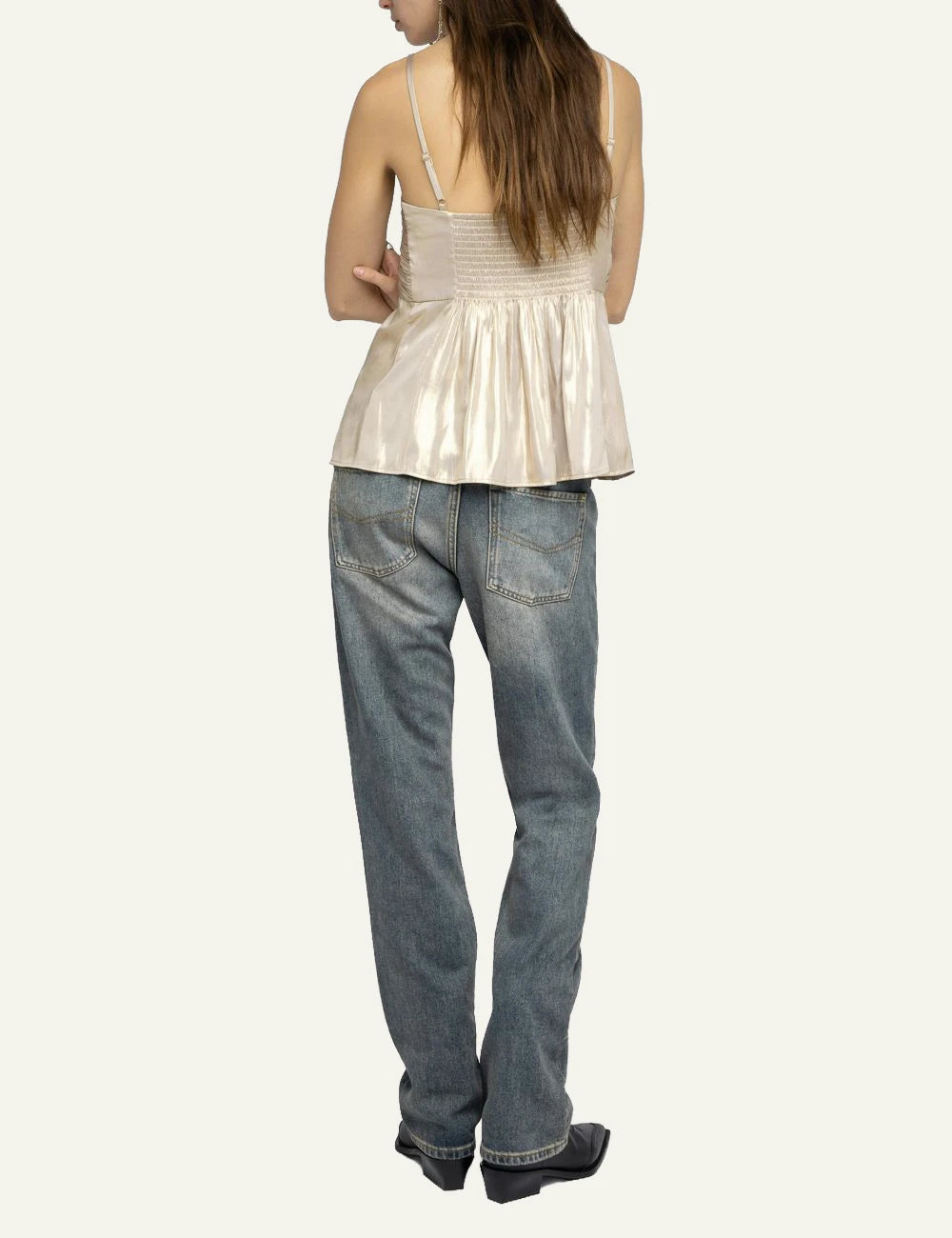 Zadig Voltaire gold satin cami pleated bustier straps back