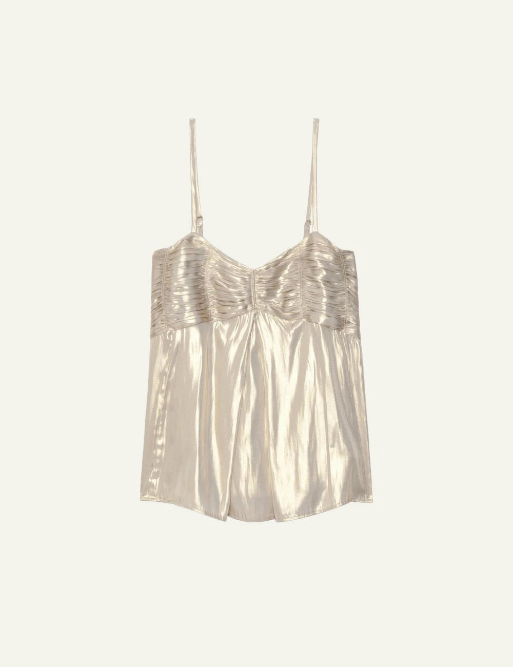 Zadig Voltaire gold satin cami pleated bustier straps front flat