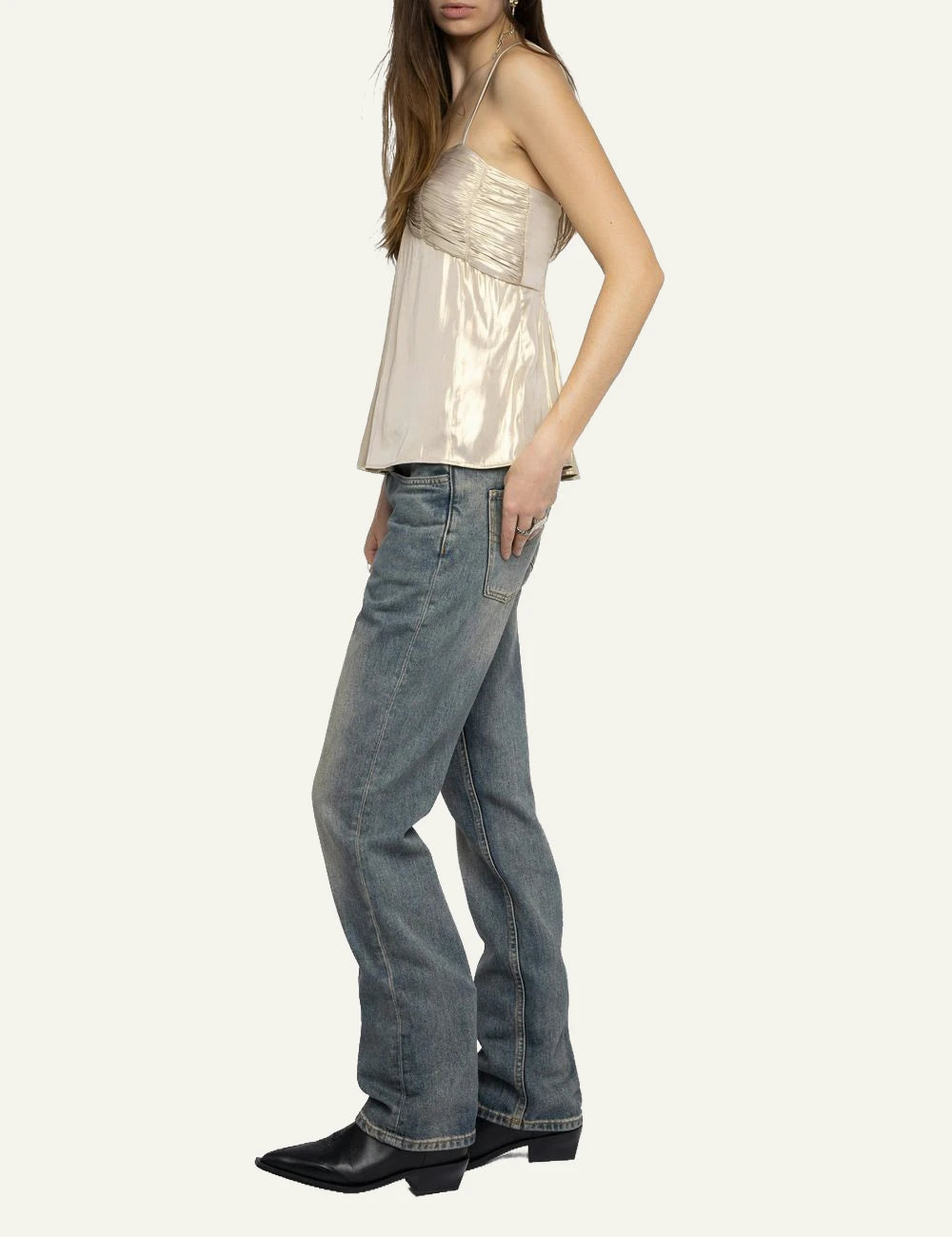 Zadig Voltaire gold satin cami pleated bustier straps side