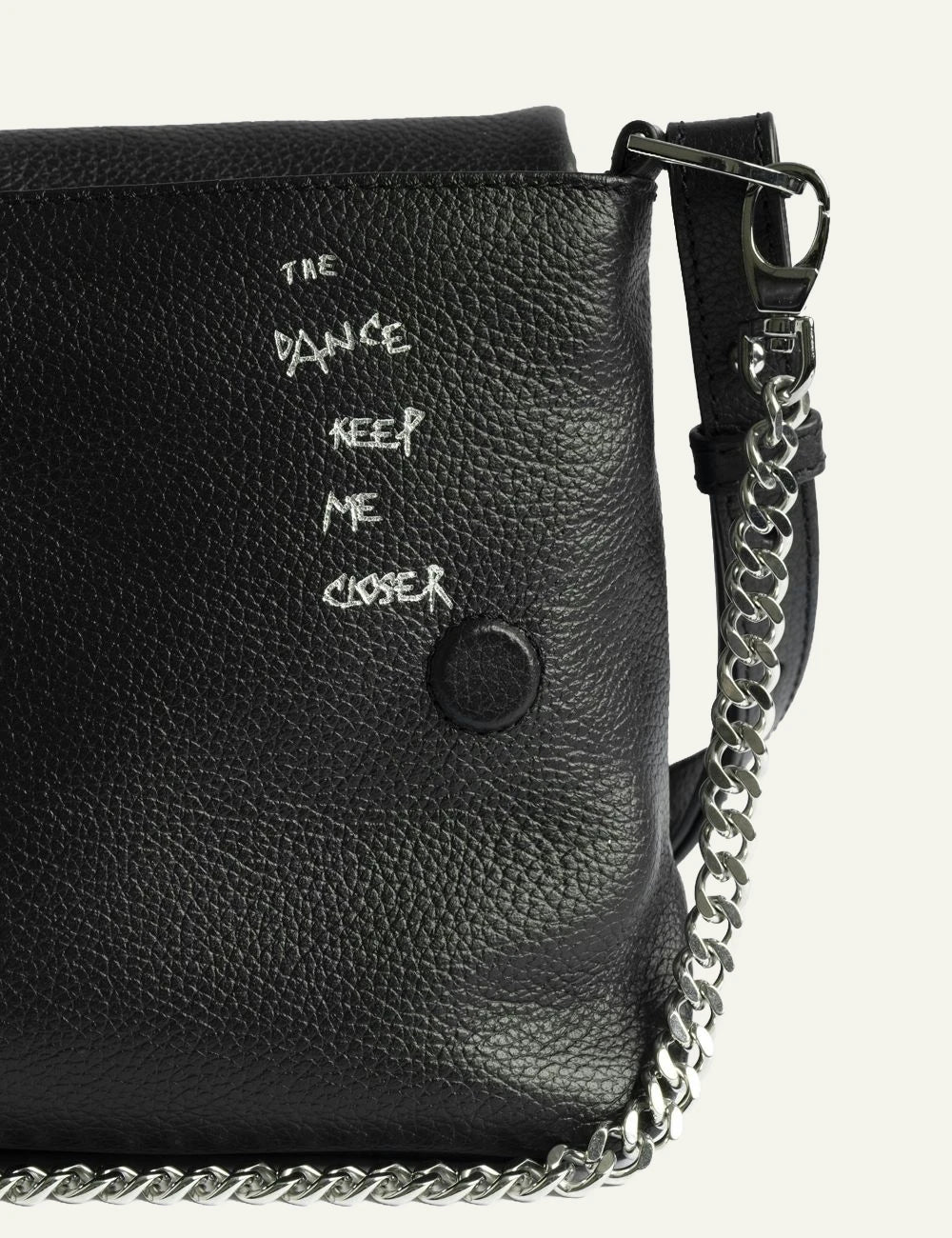 Zadig Voltaire grained leather bag black graffiti print wings detail view