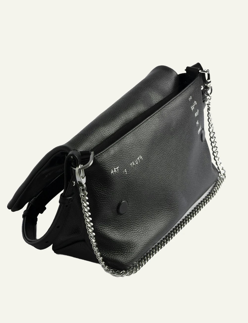 Zadig Voltaire grained leather bag black graffiti print wings top view