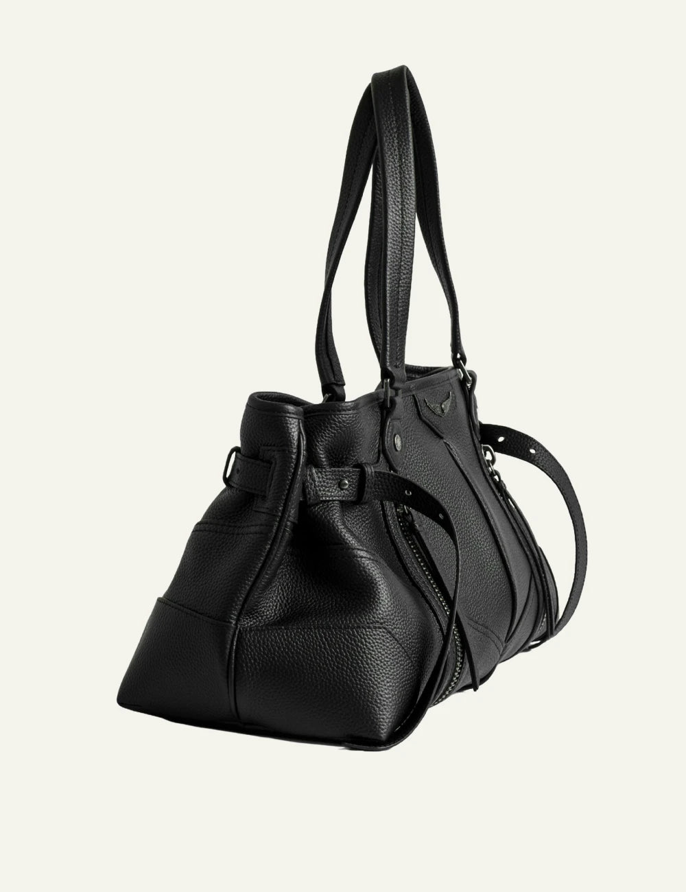 Zadig Voltaire grained leather bag black zip detail side view