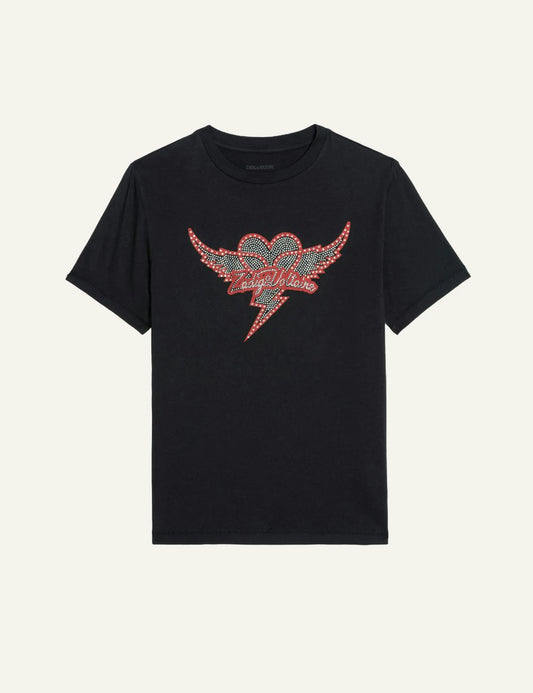 Zadig Voltaire Heart Wings t-shirt black me strass logo front view