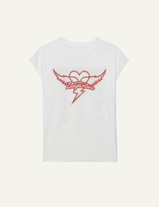 Zadig Voltaire JUDO tank top white Heart Wings print me rhinestones front flat view