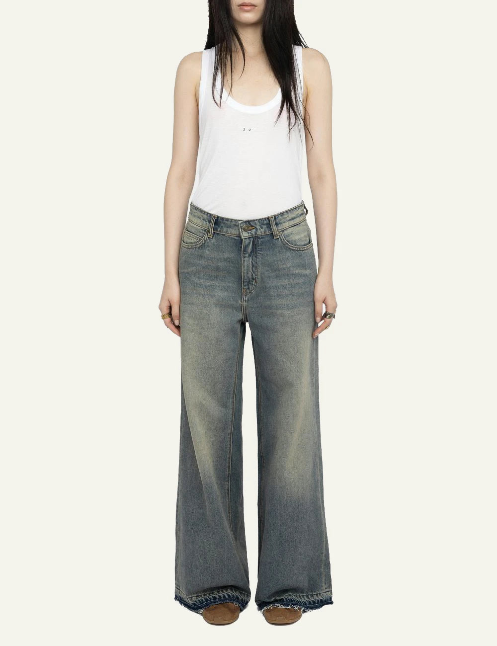 Zadig Voltaire light blue loose fit jeans mid rise front full body