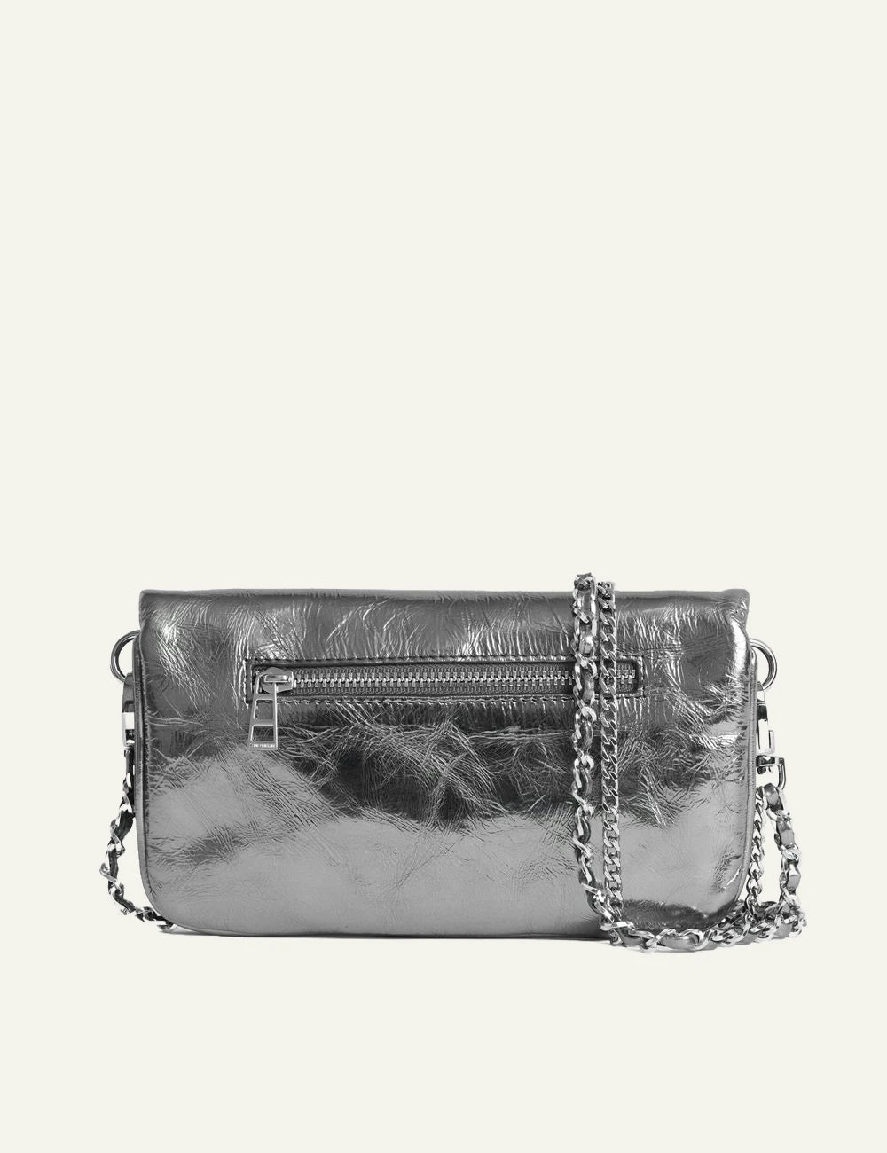 Zadig Voltaire metallic leather clutch silver wings rhinestone back view