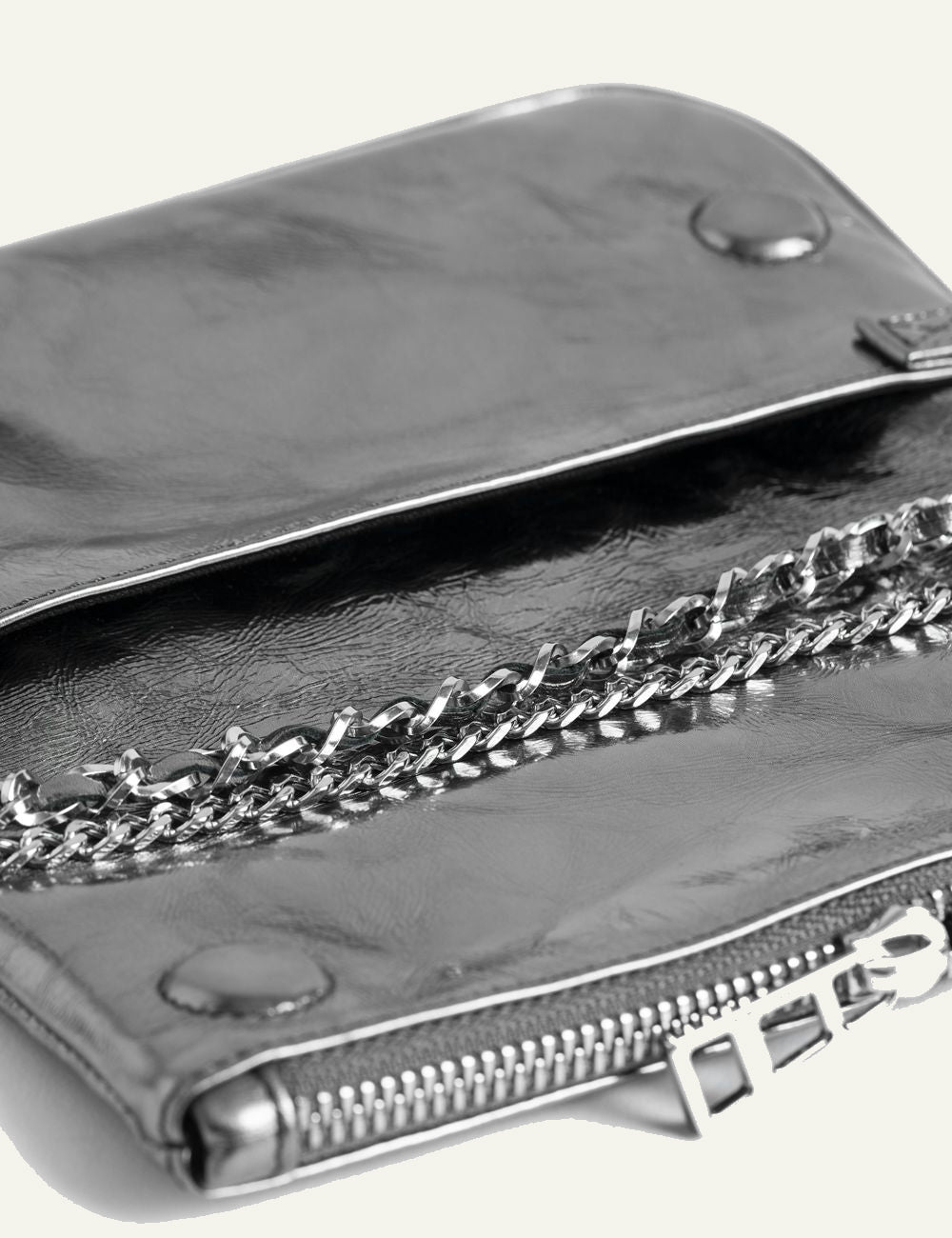 Zadig Voltaire metallic leather clutch silver wings rhinestone top view
