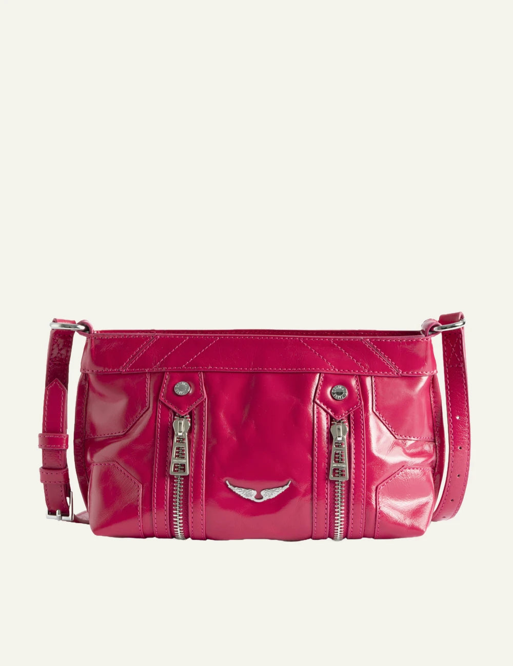 Zadig Voltaire mini patent leather bag pink vintage effect front view