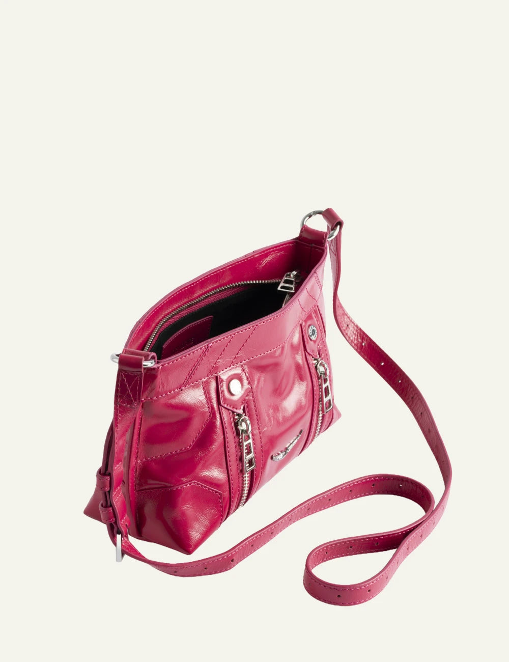Zadig Voltaire mini patent leather bag pink vintage effect top view