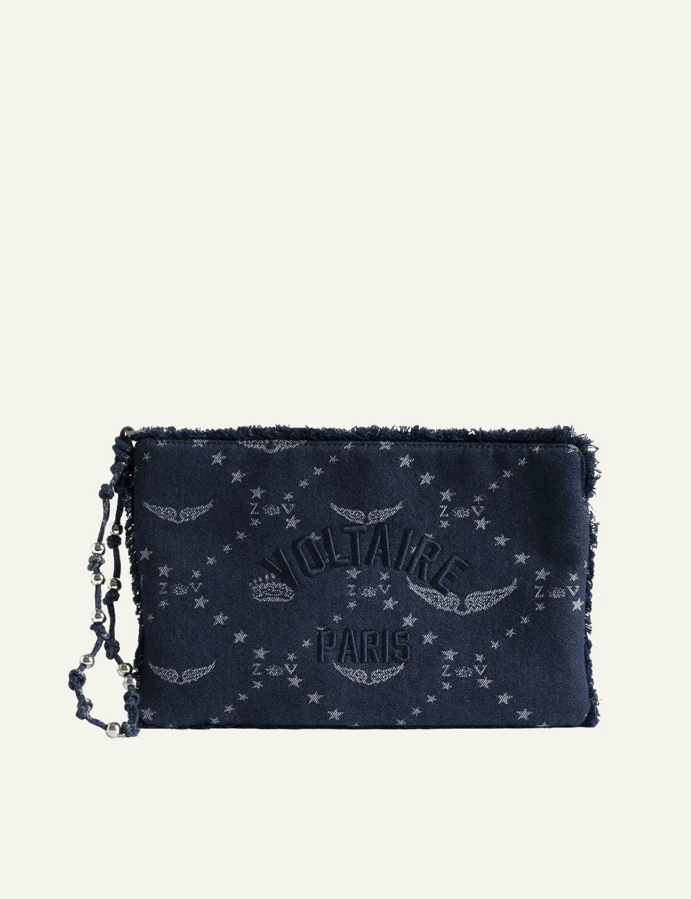 Zadig Voltaire monogram denim clutch blue front view