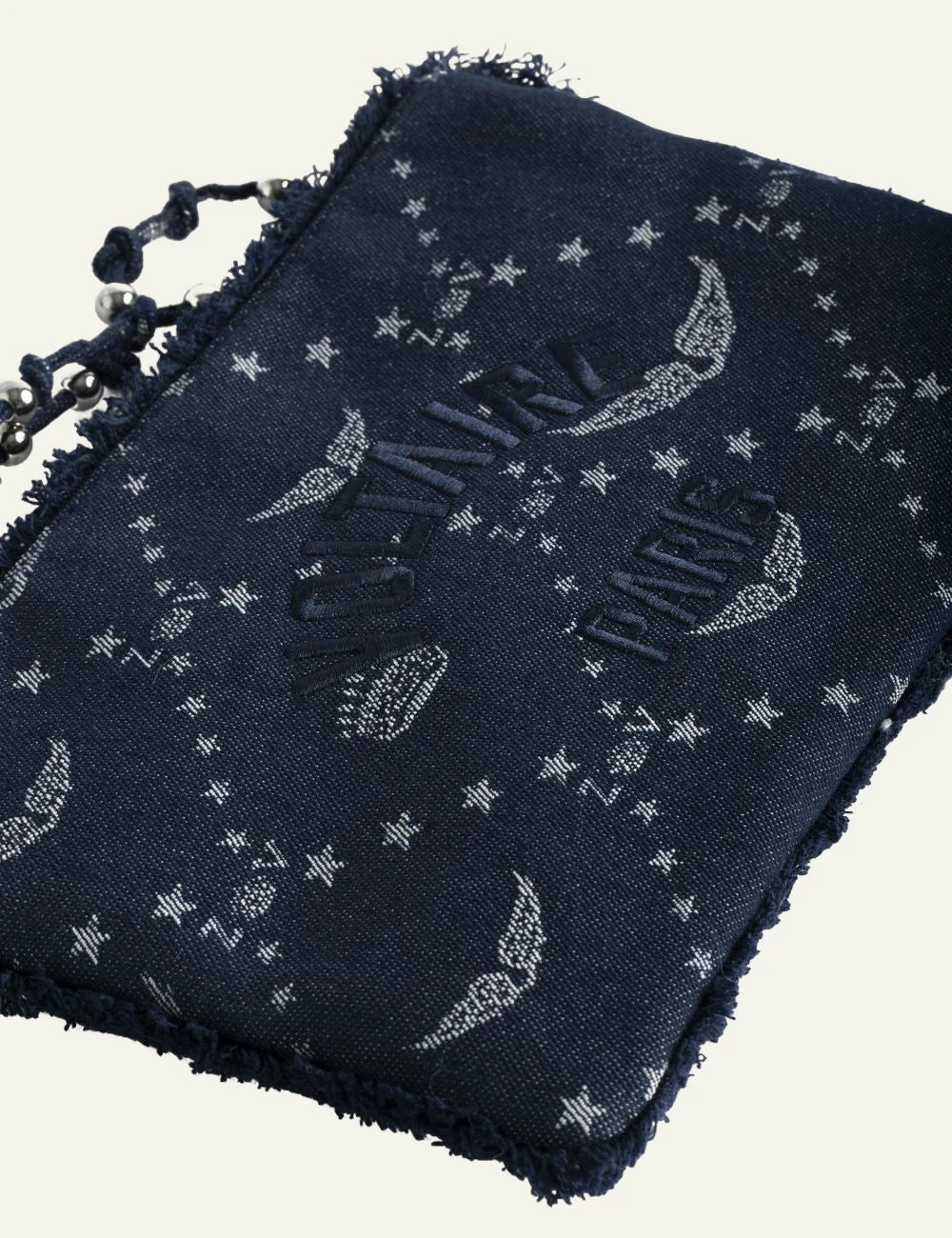 Zadig Voltaire monogram denim clutch blue side view
