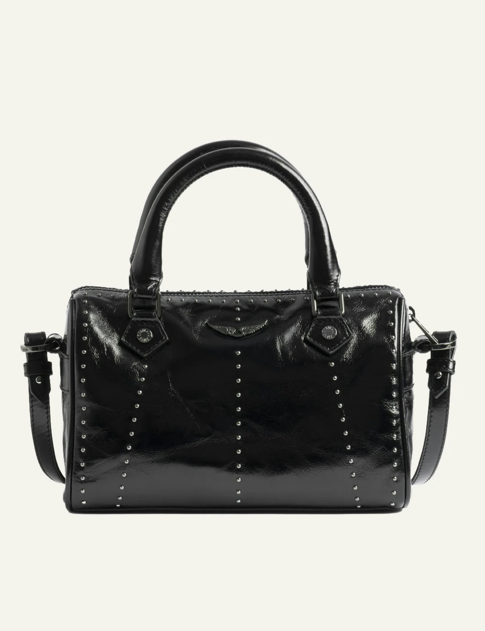 Zadig Voltaire patent leather bag black studs vintage effect front view