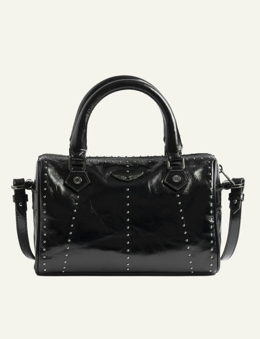 Zadig Voltaire patent leather bag black studs vintage effect front view