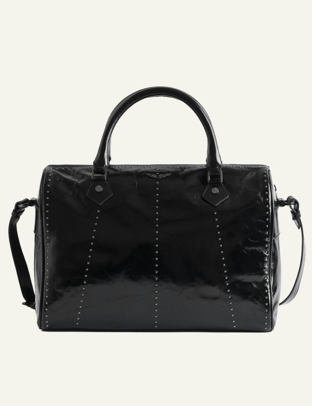 Zadig Voltaire patent leather bag black studs large front view