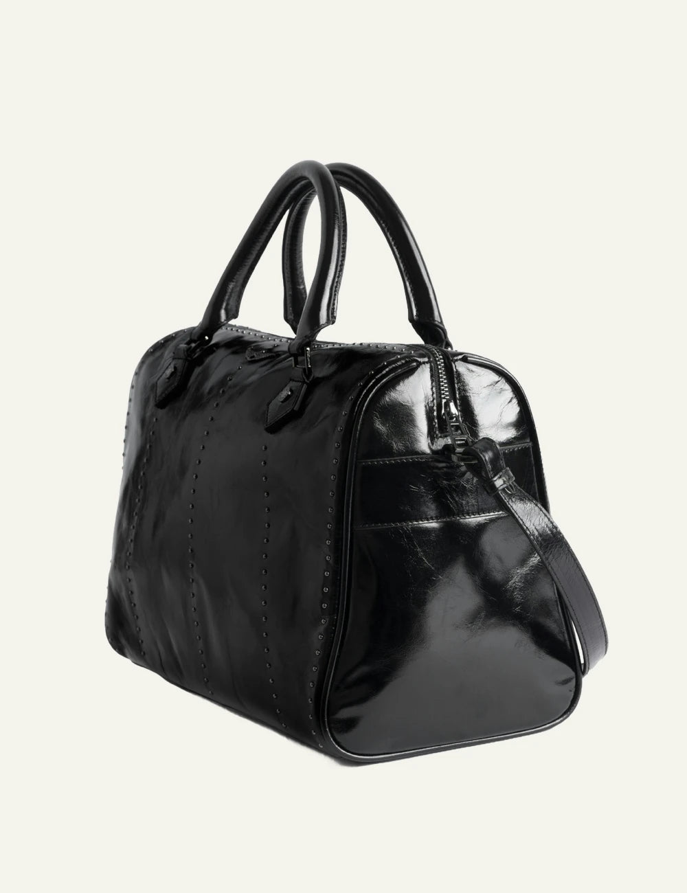 Zadig Voltaire patent leather bag black studs large side view