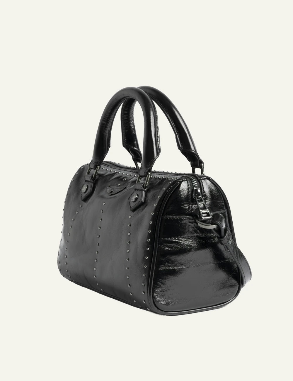 Zadig Voltaire patent leather bag black studs vintage effect side view