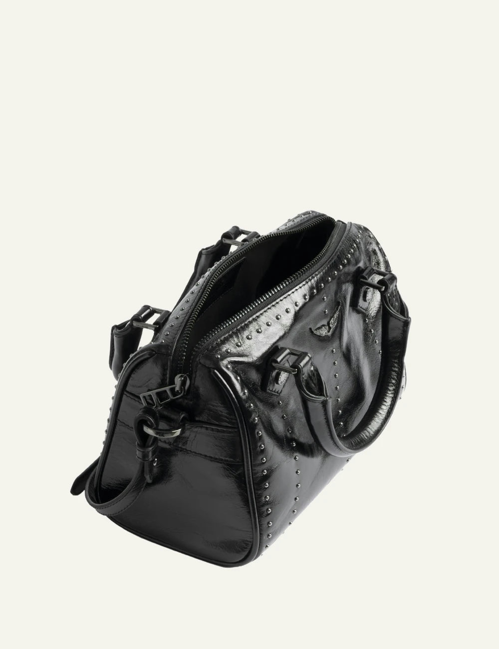 Zadig Voltaire patent leather bag black studs vintage effect top view