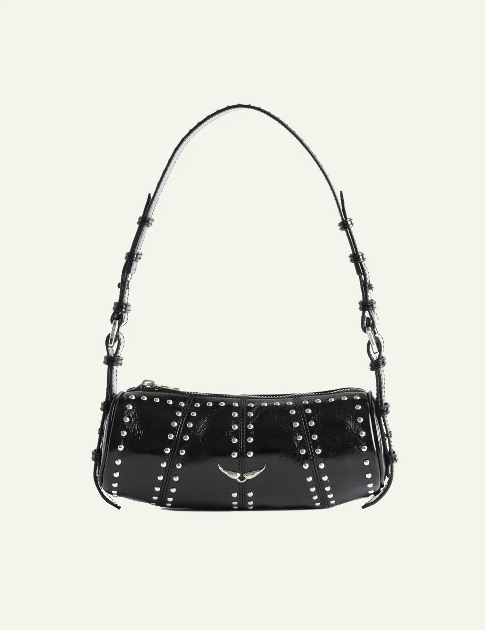 Zadig Voltaire patent leather stud shoulder bag black front view