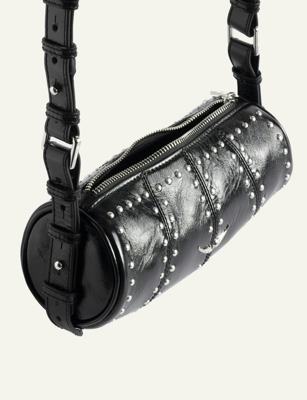 Zadig Voltaire patent leather stud shoulder bag black top view