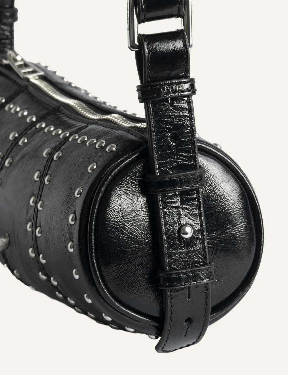 Zadig Voltaire patent leather stud shoulder bag black side view
