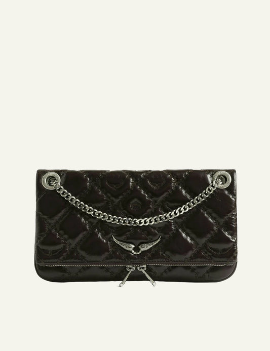 Zadig Voltaire quilted leather clutch brownie vintage chain front view