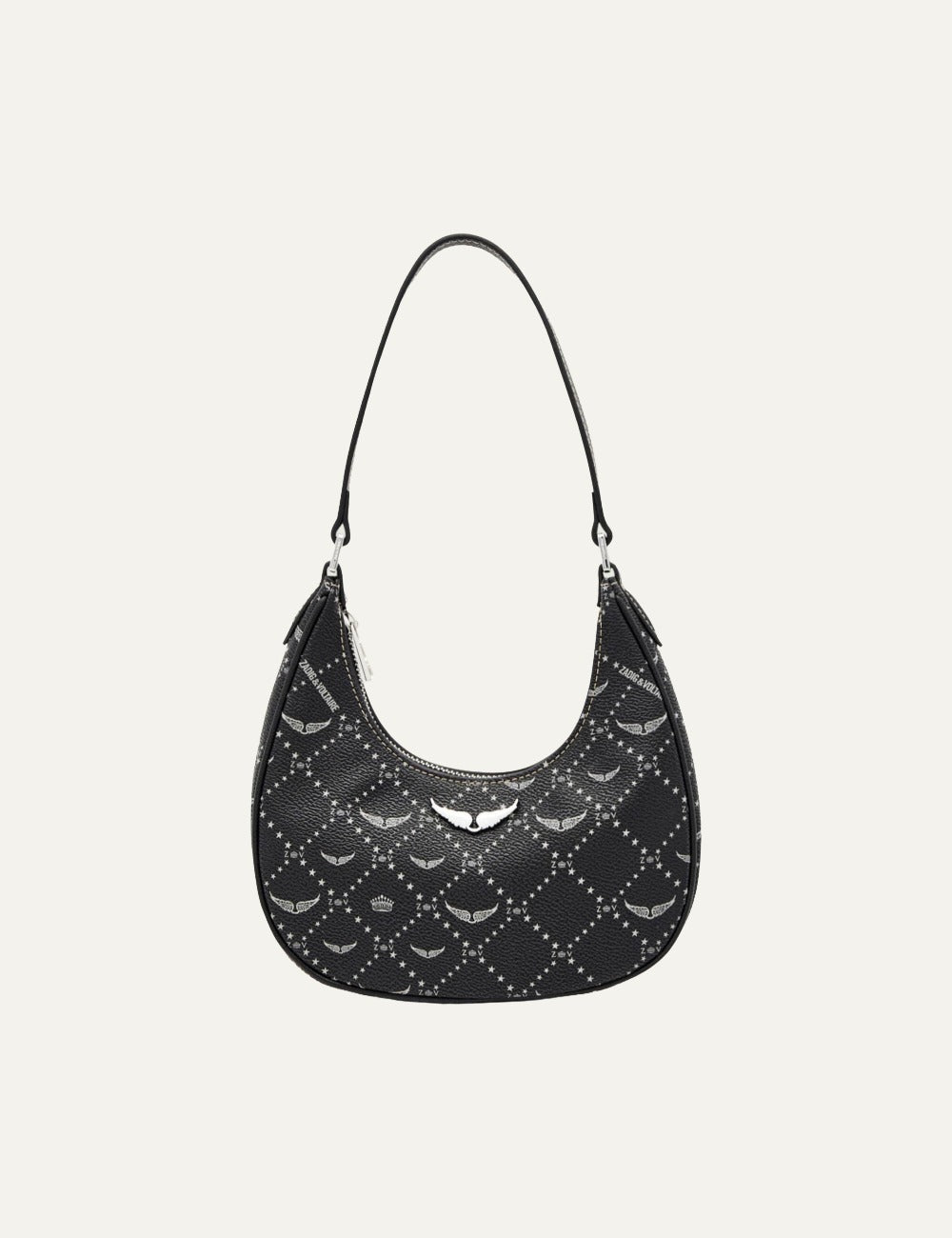Zadig Voltaire small shoulder bag black monogram wings front view