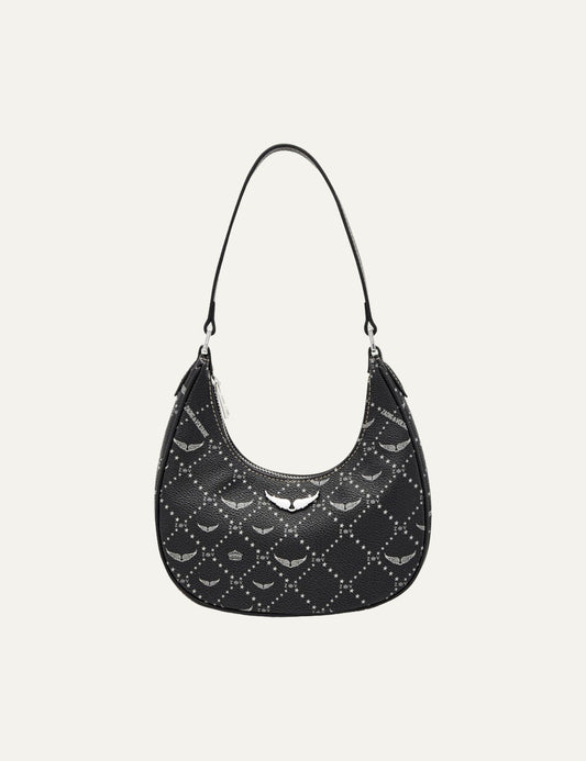 Zadig Voltaire small shoulder bag black monogram wings front view