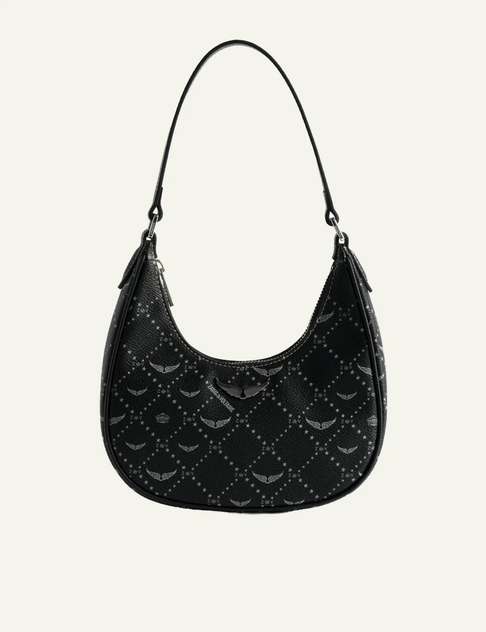 Zadig Voltaire small shoulder bag black monogram wings back view