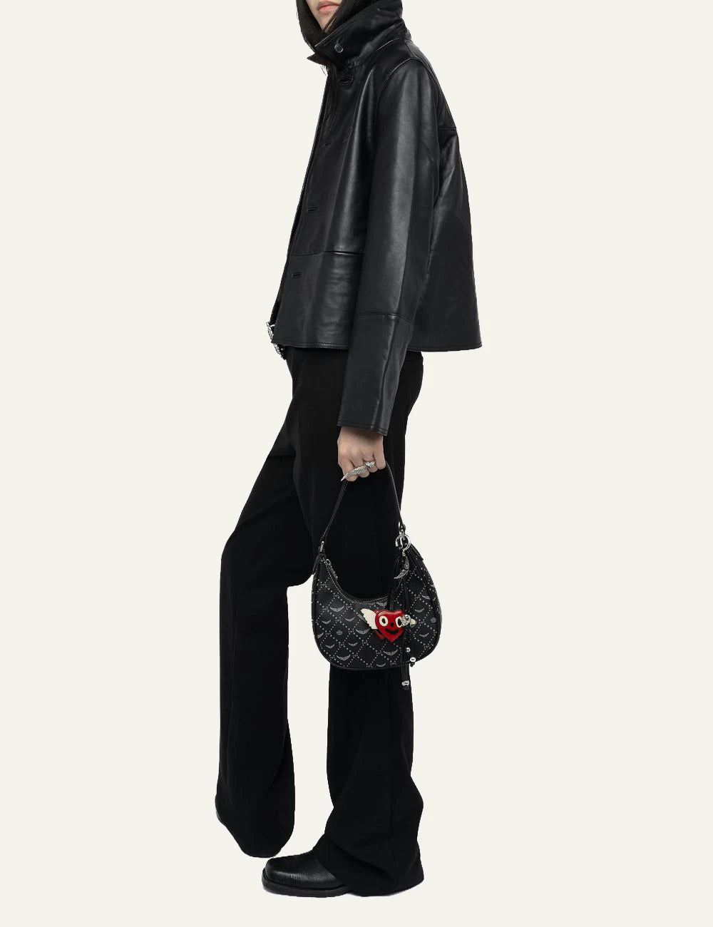 Zadig Voltaire small shoulder bag black monogram wings front model view