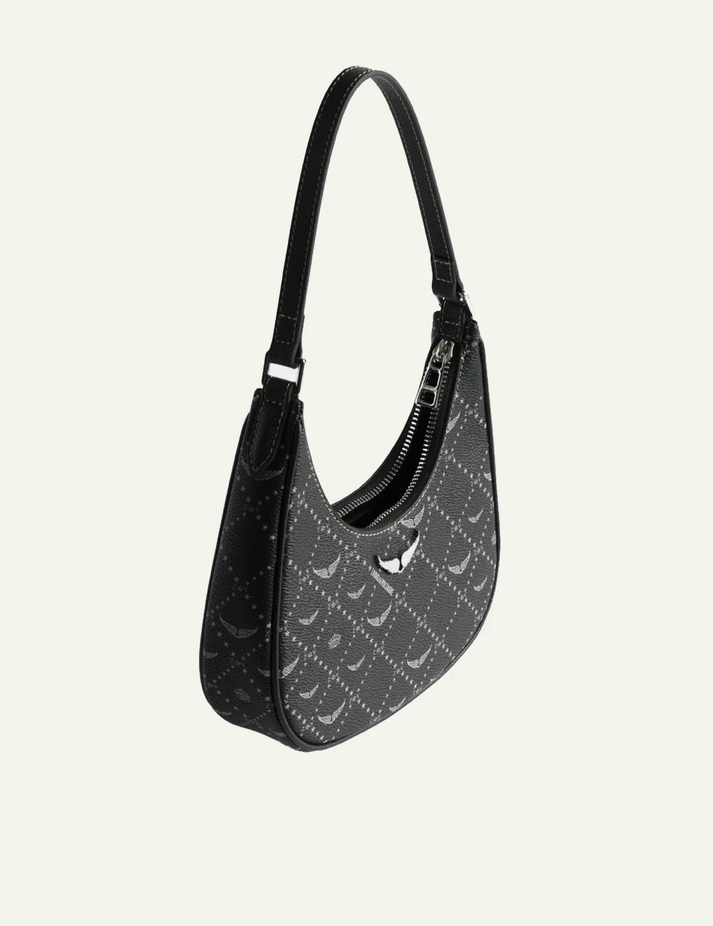 Zadig Voltaire small shoulder bag black monogram wings front view